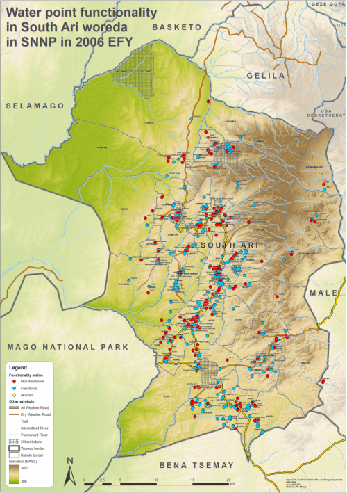 Map showing water point functionality in South Ari. Credits: Kimmo Koivumäki, IRC Ethiopia