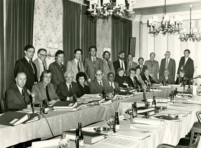 IRC meeting with collaborating institutions in 1970s. Hans van Damme, backrow, 4th from left