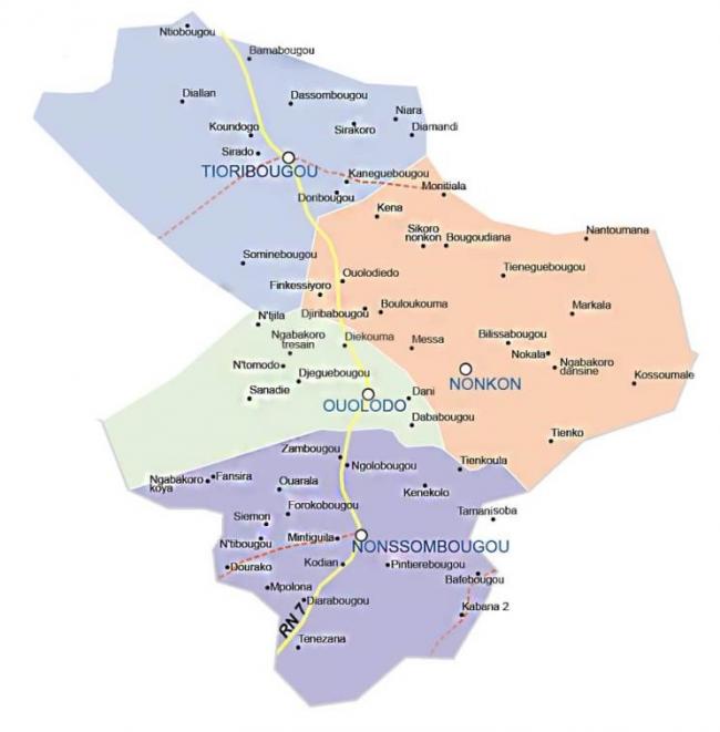 Carte des trois communes de la région de Koulikoro (source Wikipédia)