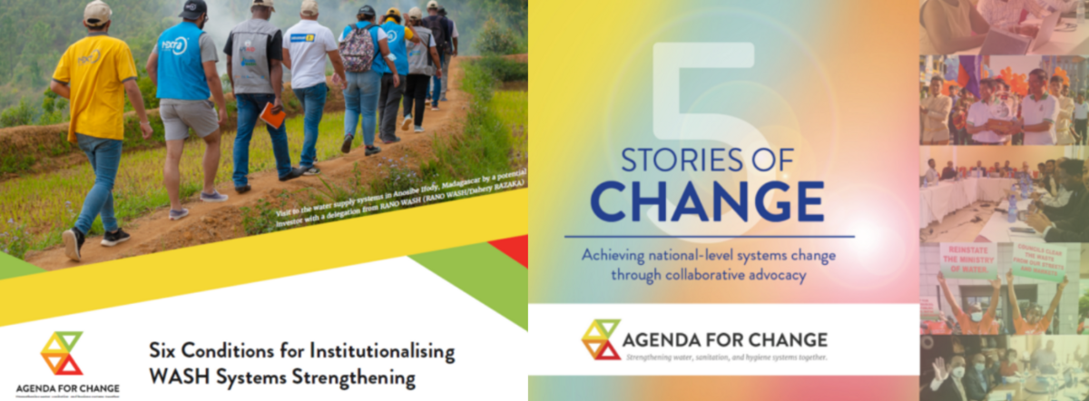 Covers of 2 new Agenda for Change publications on systems strengthening and systems change 